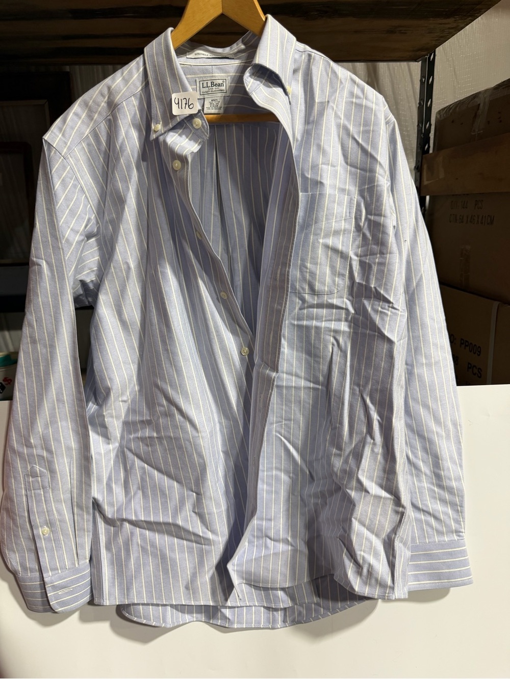 #4176-L.L. Bean Light Blue and White Striped Button-Down Shirt